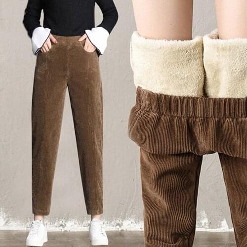 Plush Thick Casual Pants Womens Corduroy Warm Pants Autumn And Winter 2020 High Waist Harem Pants Trousers Women Брюкиженские