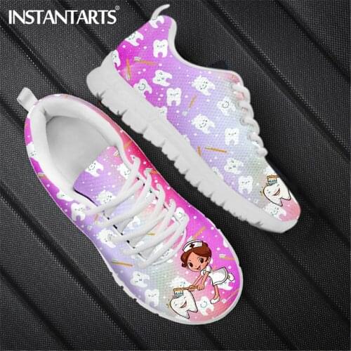 INSTANTARTS Mesh Dental Nursing Shoes Lovely Cartoon Teeth Dentist Fairy Designer Sneakers for Womens Flats Lace Up Footwear