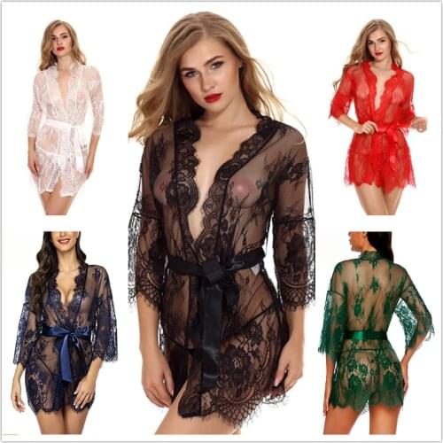 Summer Womens Lace Bathrobe See Though Lingerie Robe Mini Sex Nightgowns Plus Size Sleepwear Bridesmaid Robes Nightwear