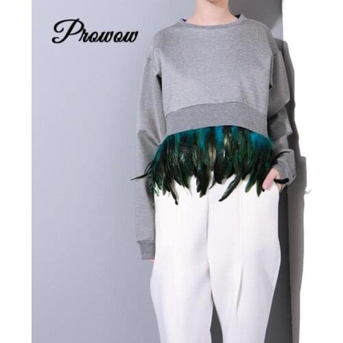 Patchwork Detachable Feather Sweatshirt Ladies Long-sleeved Pullover Tops Womens Casual Wear 2020 Early Autumn New