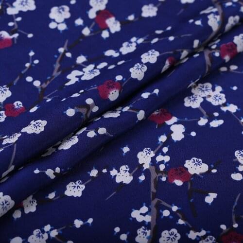 1 Meter Plum Blossom White Printing Silk Garment Long Skirt Shirt Natural Silk Fabric Crepe De Chine