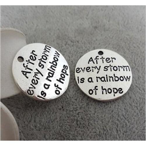 10 Pieces/Lot 22mm words after every storm is a rainbow of hope round disc charm hope charms pendant