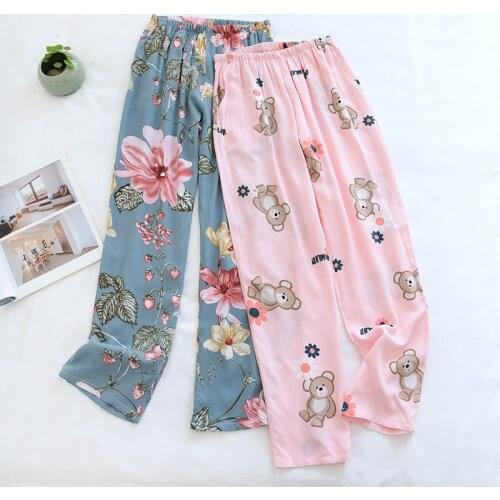 100% Viscose Summer 2021 New Womens Bottoms Pants Thin Section Big Flowers Casual Pajama Pants Loose Home Pants Sleepwear Women