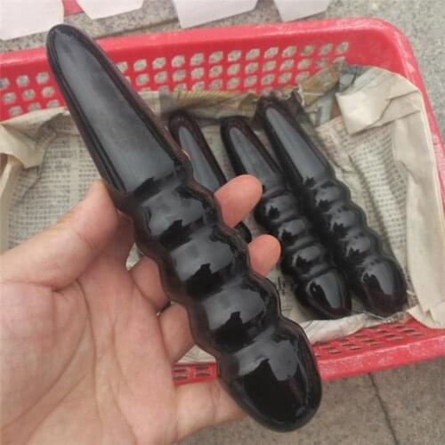 18cm Natural black obsidian crystal spiral wand hand carved massage stick healing crystal gemstone yoni wand