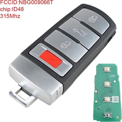 3+1Buttons 315Mhz Durable Car Remote Key Fob Replacement 48 Chip Smart Remote Key with NBG009066T Fit for VW Passat CC 2006-2014