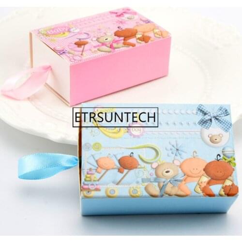 500pcs Creative Drawer Candy Gift Box Baby Shower Girl Boy Birthday Party Favors Boxes with Ribbon for Guests Gift Packing Box