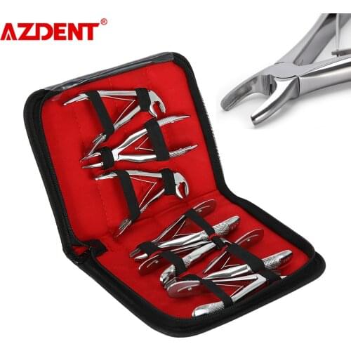 7 Pairs/Set Surgical Dental Extraction Forceps Set Children Tooth Extracting Forceps 7 Models for Dentists & Zipper Leather Bag