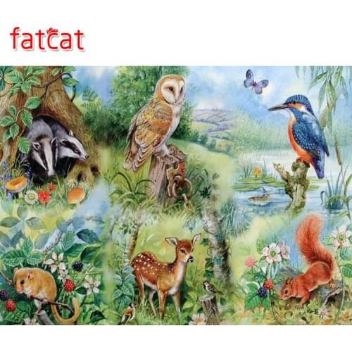 FATCAT Diamond Embroidery Bird fox owl fawn 5D Diy Diamond Painting Full Square Round Resin Animal Picture Home decoration AE723