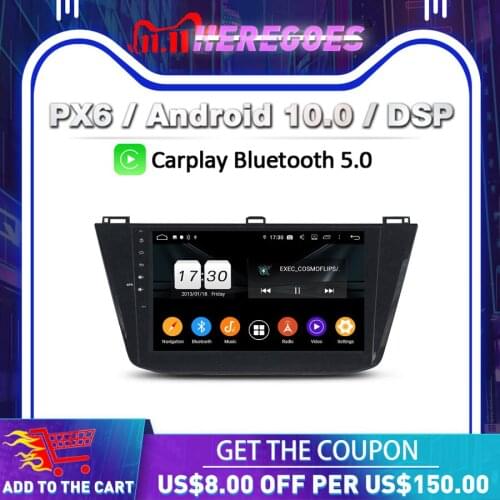 Carplay PX6 DSP Android 10.0 Car DVD Player 64GB + 4GB RAM GPS Map RDS Radio Wifi Bluetooth 5.0 For VW Tiguan 2016 2017 2018