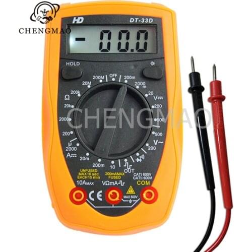 Big LCD Digital DT-33D High Quality Voltage Current Ohm Tester Detector Meter Multimeter with Protect Backlight Buzzer
