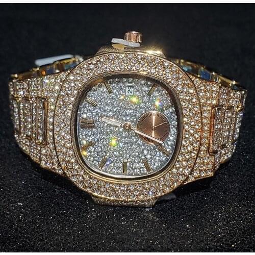 Hip Hop MISSFOX Mens Watch Rose Gold Quartz Clock Luxury Diamond Streetwear BOSS Waterproof AAA Wrist Watches Relogio Masculino