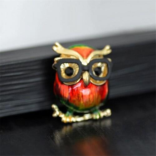 Gold Color Alloy Black Glasses Owl Brooches For Women And Men Metal Bird Animal Red Enamel Pin Brooch Jewelry Christmas Gifts