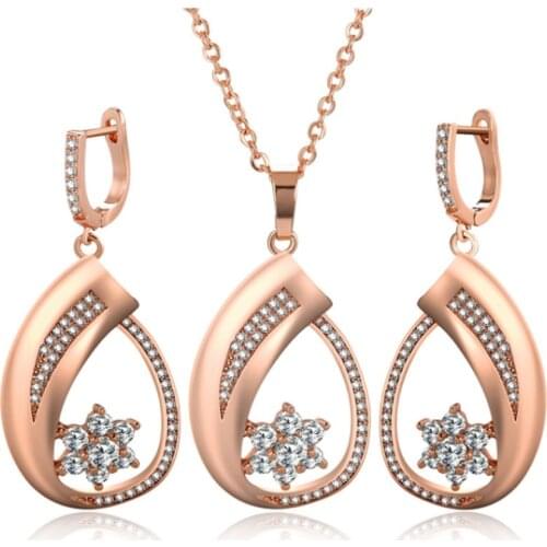 Zircon Pendant Earring Set Sterling Gold Cubic Zirconia Water Drop Earrings Peacock/Feather/Tail Shape Jewelry Sets For Women