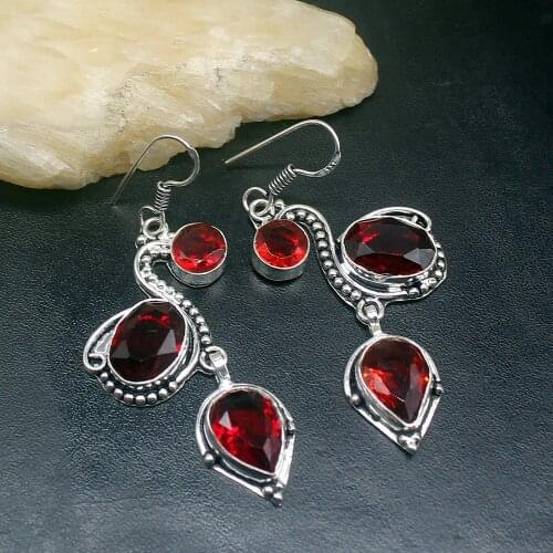 Gemstonefactory Big Promotion Unique 925 Silver Vintage Red Garnet Charm Women Ladies Gifts Dangle Drop Earrings 20212324