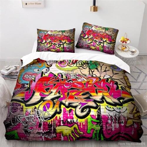 Hip-Hop Graffiti 3D Printed Bedding Set Twin Full Queen King Size Duvet Cover Set Comforter Cover Set Home Textile Bedclothes
