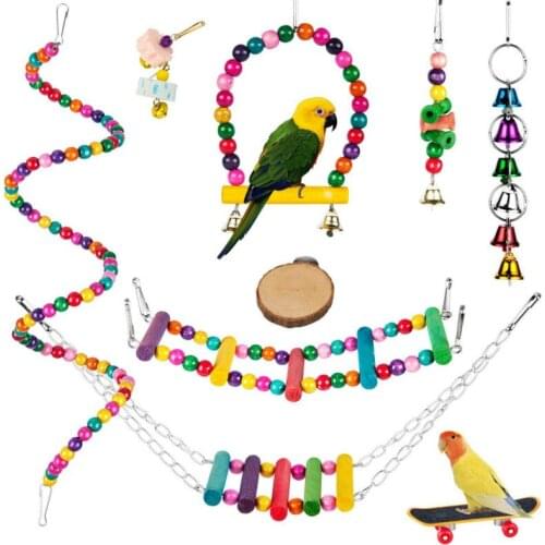 Parrot Bite Toy Pet Bird Swing Ladder Skateboard 10 Piece Set Color Random Match