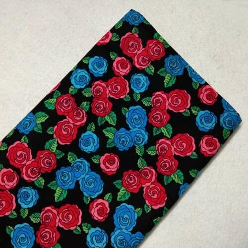Graceful Cartoon Red Blue Blooming Rose Flower Printed Cotton Fabric 50x105cm Fabric Patchwork for Cloth Dress Party Home Decora