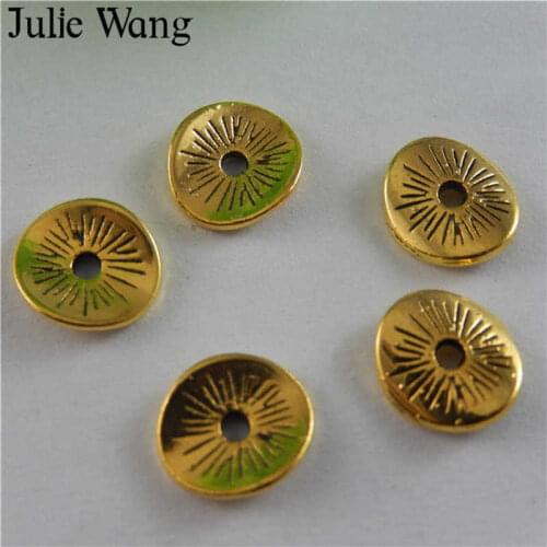 Julie Wang 50pcs 9mm Round Antique Gold Alloy Curved Spacer Beads Accessory Charms Bracelets Pendant Necklace Jewelry Making