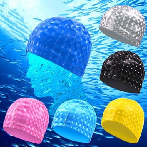 Men & Women Free size Elastic Waterproof PU Swim Cap Fabric Protect Ears Long Hair Sports Swim Pool Hat Diving Swimming Cap