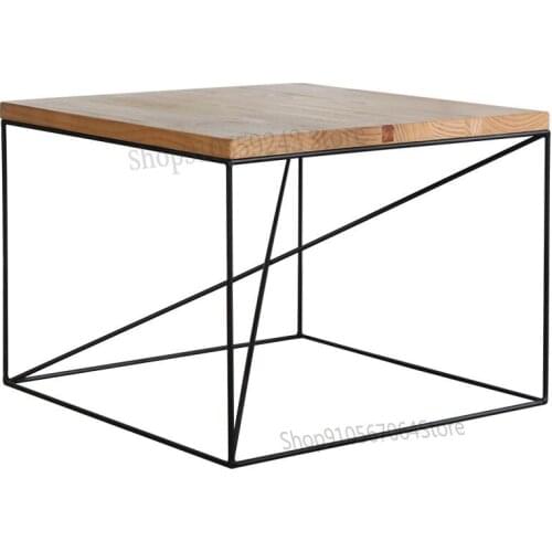 Retro Ins Wrought Iron Solid Wood Coffee Table American Minimalist Small Coffee Table Simple Square Table Square Side Corner Tab