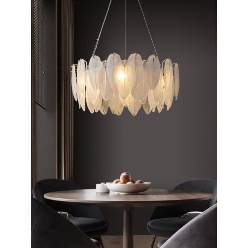 Creative feather glass E14LED chandelier modern villa metal chandelier indoor lighting