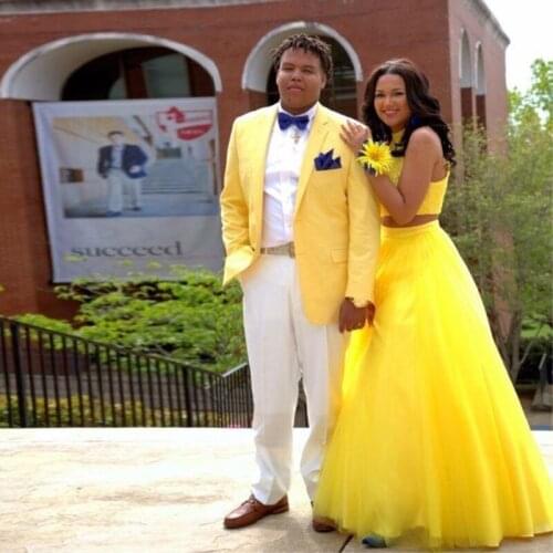 Yellow jacket with white pants mens suit 2 piece suit summer summer latest mens custom wedding dress wedding ball party 2018