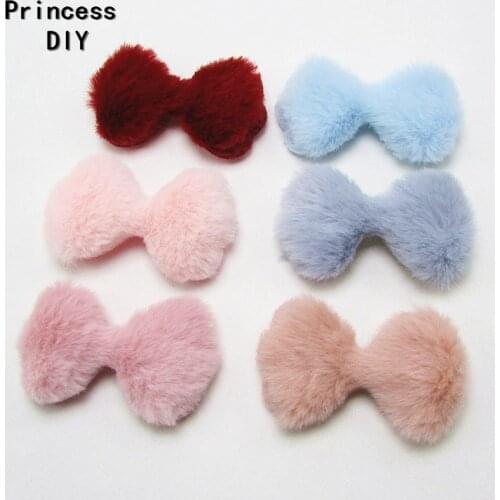 40PCS 3*5.5cm Soft Furry Cut Plush Hair Bow Patch for DIY Girls Hair Clip Headwear Sewing Supplies Accessories Applique Material