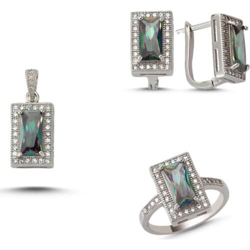 Silver 925 Sterling Mystic Topaz Zirconia stone Set