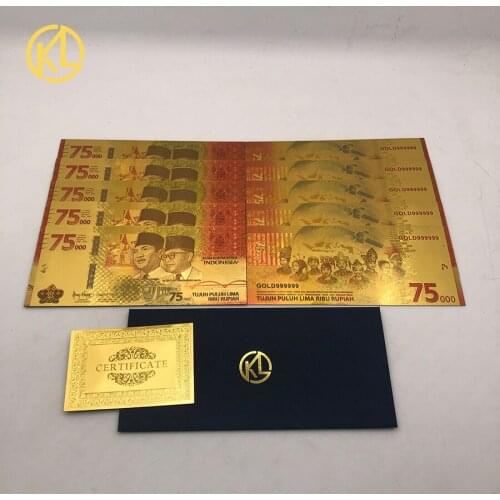 10 pcs/lot Newest Indonesia Colored Gold Banknote 75000 Rupiah Gold Banknote for Nice Collection Souvenir gift