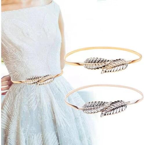 New Fashion Women Luxury Gold/silver Leaves Metal Buckle Belt Female Elastic Waist Chain Belts Decorative Thin Belts