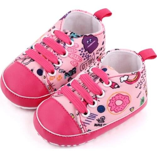 Autumn Spring Baby Boys Girls Cartoon Canvas Pattern Casual Sneaker Shoes Lace-up Shoe Infant Soft-soled Toddler First Walkers