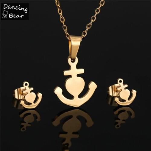 Stainless Steel Necklace Earrings Sets For Women Necklace Anchor Heartbeat Shape Best Friend Gifts Women Jewelry Choker Women