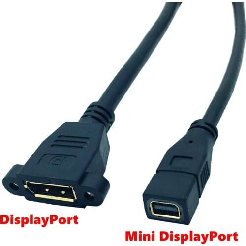 DisplayPort Female socket panel mount to Mini DisplayPort Female Video Cable Adapter 0.3m