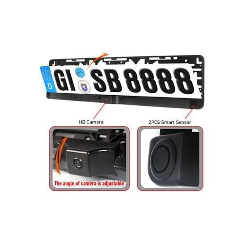 Parking video rear camera in License plate to connect DVD/monitor for car 1 HD camera + 2 sensor embeded frame European license