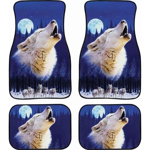 AIMAAO Front and rear 4-piece carpet car SUV truck floor mat Blue Wolf pattern car carpet interior protection