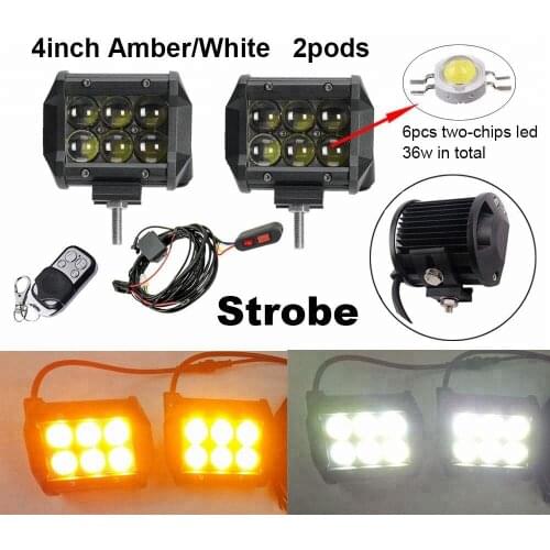 Remote Controller 4D 36W LED Car Universal Work Light Bar White Yeallow Strobe Auto Driving Lamp for Car offroad 4X4 Vehicle 2pc