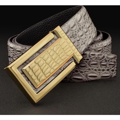 High Quality Personality buckle fashion belt men designer genuine leather buckle Retro Waist Strap Leisure ceinture homme gray