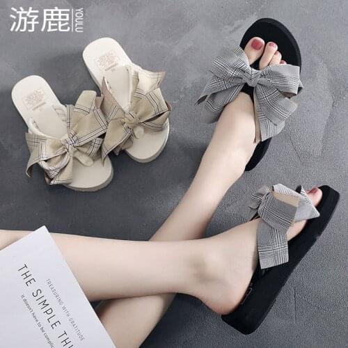 Bow-knot Seaside Flip Flops Platform Women Summer Sandals High Heel Wedges Shoes Anti-slip Soft Sildes Zapatos de Mujer