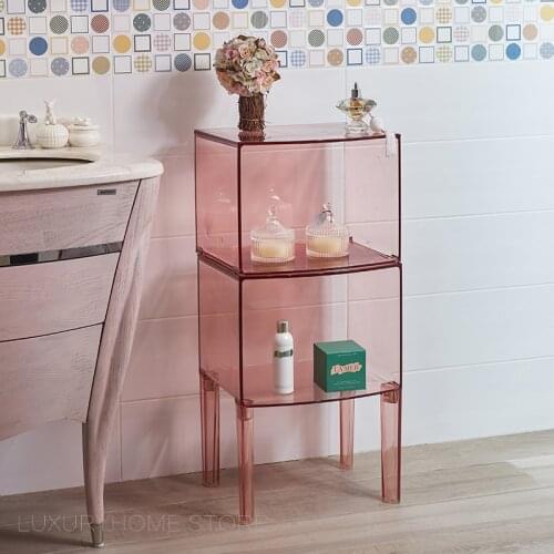 Modern Fashion Design Popular Transparent Clear Acrylic Pink Green Multilayer Sofa Side Bedside Corner Table Cabinet Storage 1PC