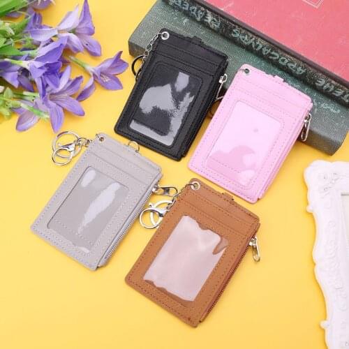 Portable Leather Business ID Card Credit Badge Holder Coin Purse Wallet Keychain