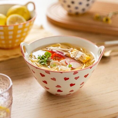 Japanese Ceramic Noodle Bowls Salad Rice Fruit Soup Bowl With Chopstick Rest Kitchen Microwave Dinnerware