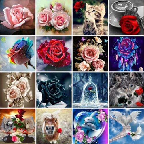 YI Bright Full Round Diamond Painting Rose Cross Stitch Handmade Gift Diamond Embroidery Flower Mosaic Decor For Home Needlework