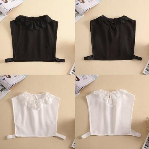 Women Spring Chiffon Detachable Fake Collar Dickey Embroidery Floral Lace Lapel Half Shirt Decorative Crop Top Necklace