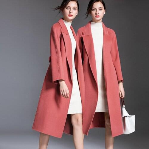 Womens winter overcoats pink belt Double-sided wool cashmere outwear 2019 autumn plus size ladies fashion long sexy free ship