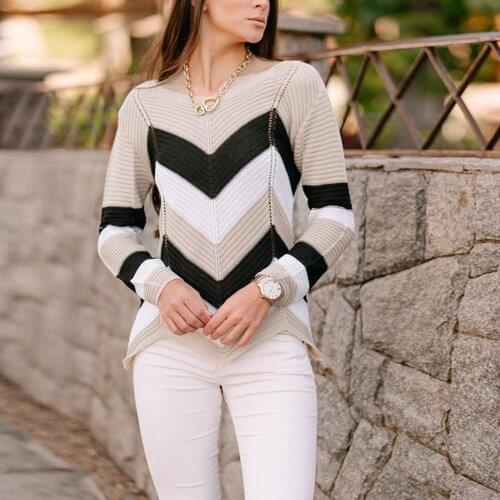 Womens Long Sleeve Striped Knitted Sweater Loose Pullover Jumper Tops O-neck Loose Knitted Korean Tops Casual Vintage Jumper