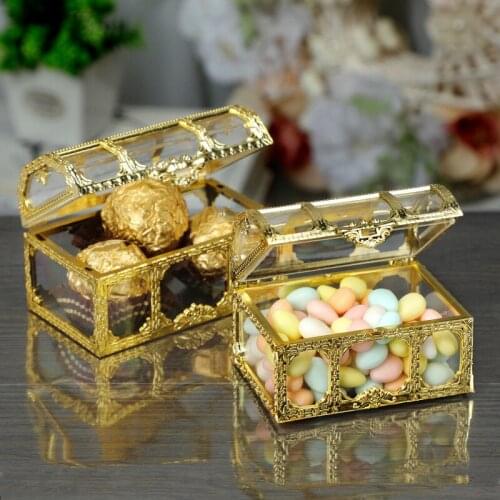 1PC Mini Plastic Hollow Gold Foil Cake Candy Box Wedding Favor Marriage Baby Shower Gift Treat Box Packaging Party Event Supply