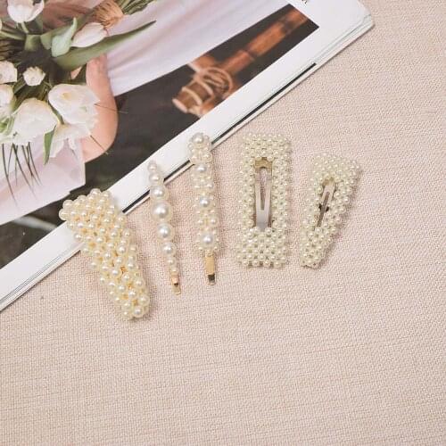 2/3/4/5pcs/set Women Handmade Pearl Hair Clips Geometric Flower Barrettes Hair Accessories Sweet Hairpins