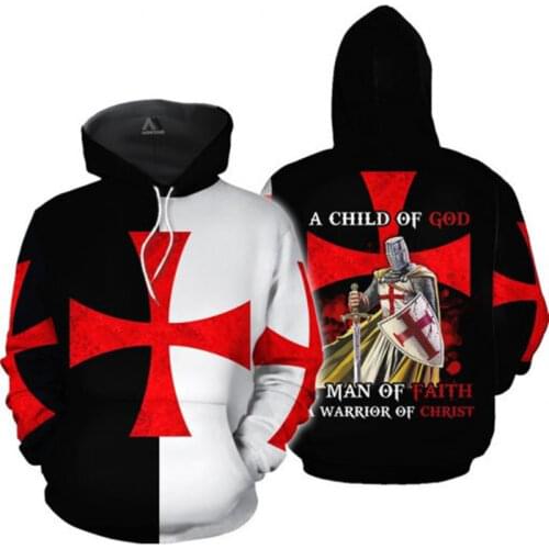 2019 Hot Sale Knights Hoodies Streetwear 3D Printed Knights Templar Tops Sweatshirt Hoodie Long Sleeve Pullover Hoody Hooded