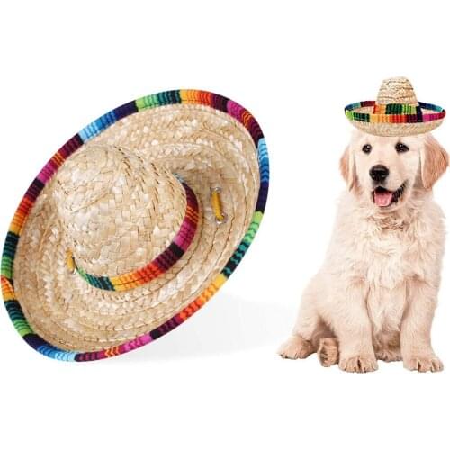 3pcs Mini Pet Dogs Cat Straw Hat Sombrero Cat Sun Hat Beach Party Straw Hats Dogs Hawaii Hat Funny Accessories Pet Supply