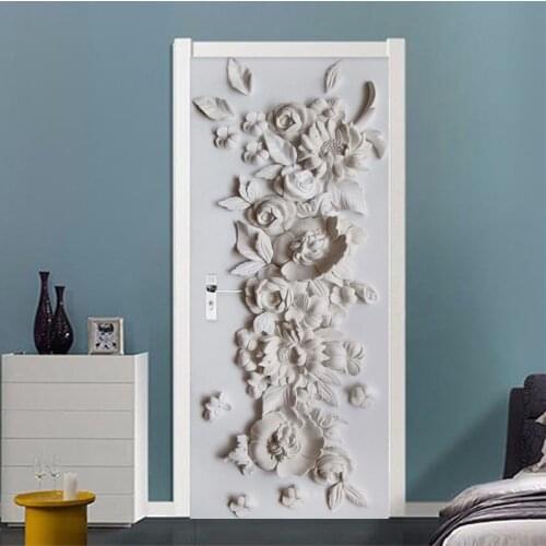 3D Stereo Relief Flowers Wall Door Sticker Living Room Bedroom Wallpaper Home Decor Decal PVC Self-Adhesive Waterproof Stickers